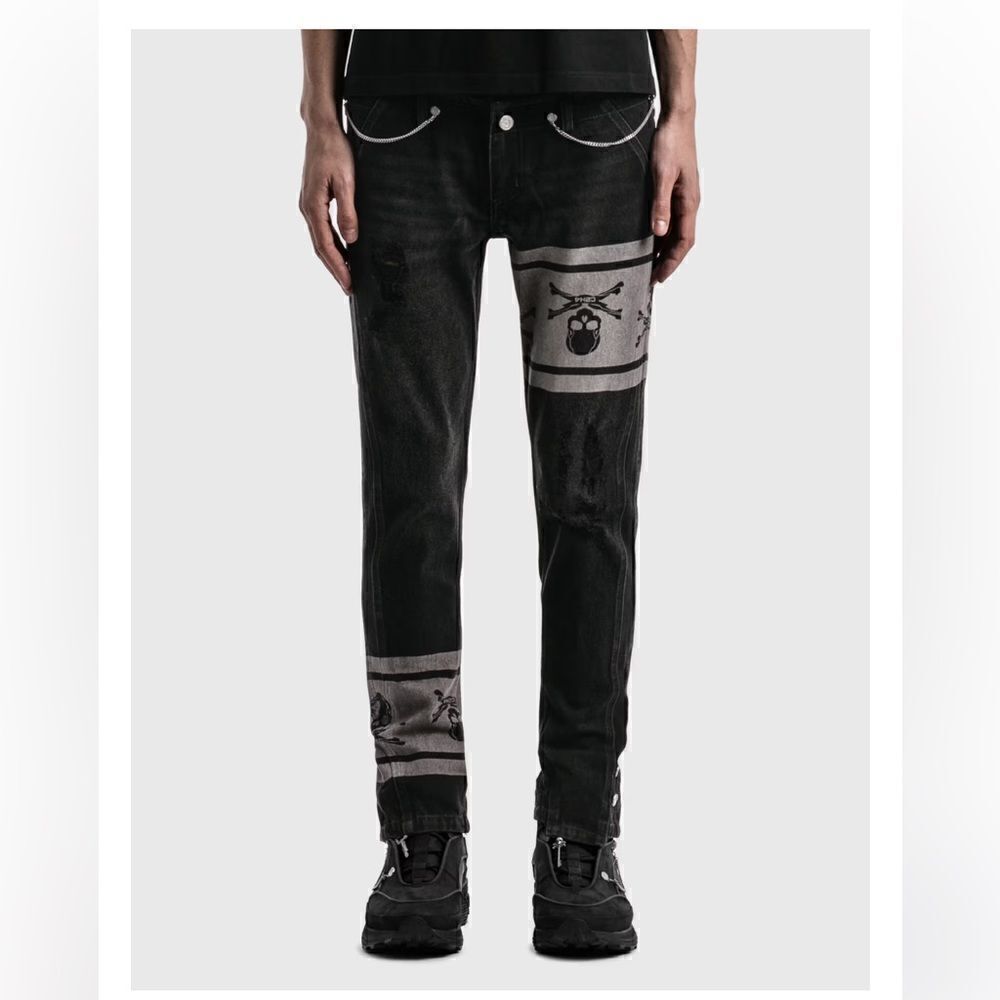Mastermind Japan x C2H4 jeans double waist skull print chain black NWT S $550